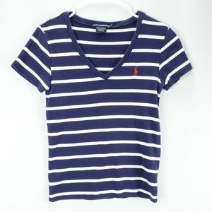 Ralph Lauren Navy Striped V-Neck (Size S)
